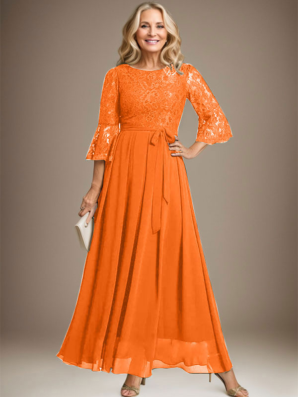 A-Linien-Kleid aus Chiffon mit Rundhalsausschnitt und Schleife, knöchellang, für die Mutter der Braut