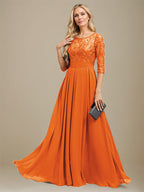 A-Linien-Kleid aus Chiffon mit Paillettenapplikationen und Rundhalsausschnitt, bodenlang, für die Mutter der Braut 