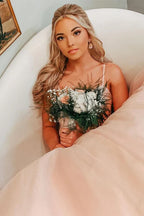 Bow Back A-line Empire-Waist Sleeveless Tulle Long Prom Dress