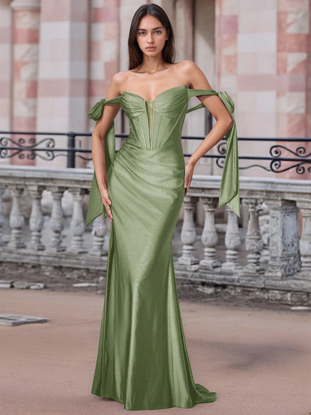 Schulterfreies, geschnürtes Trompeten-Abendkleid