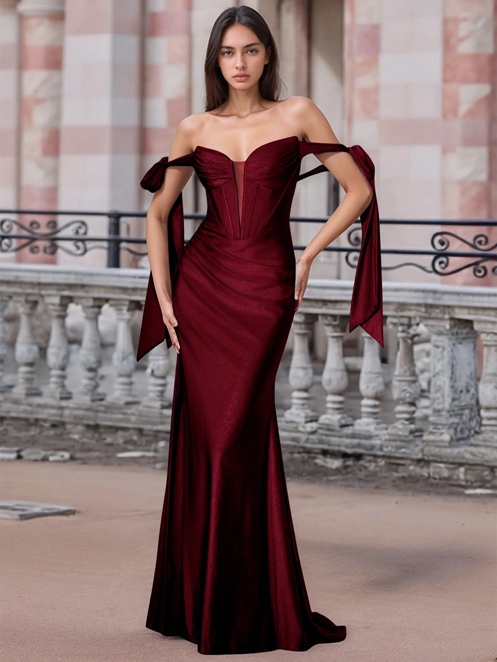 Schulterfreies, geschnürtes Trompeten-Abendkleid