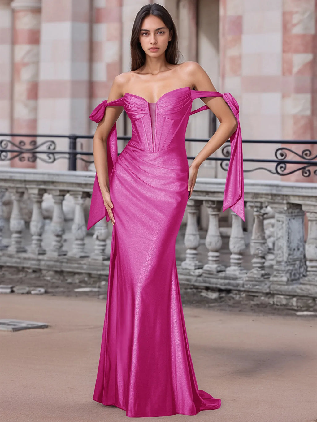 Schulterfreies, geschnürtes Trompeten-Abendkleid