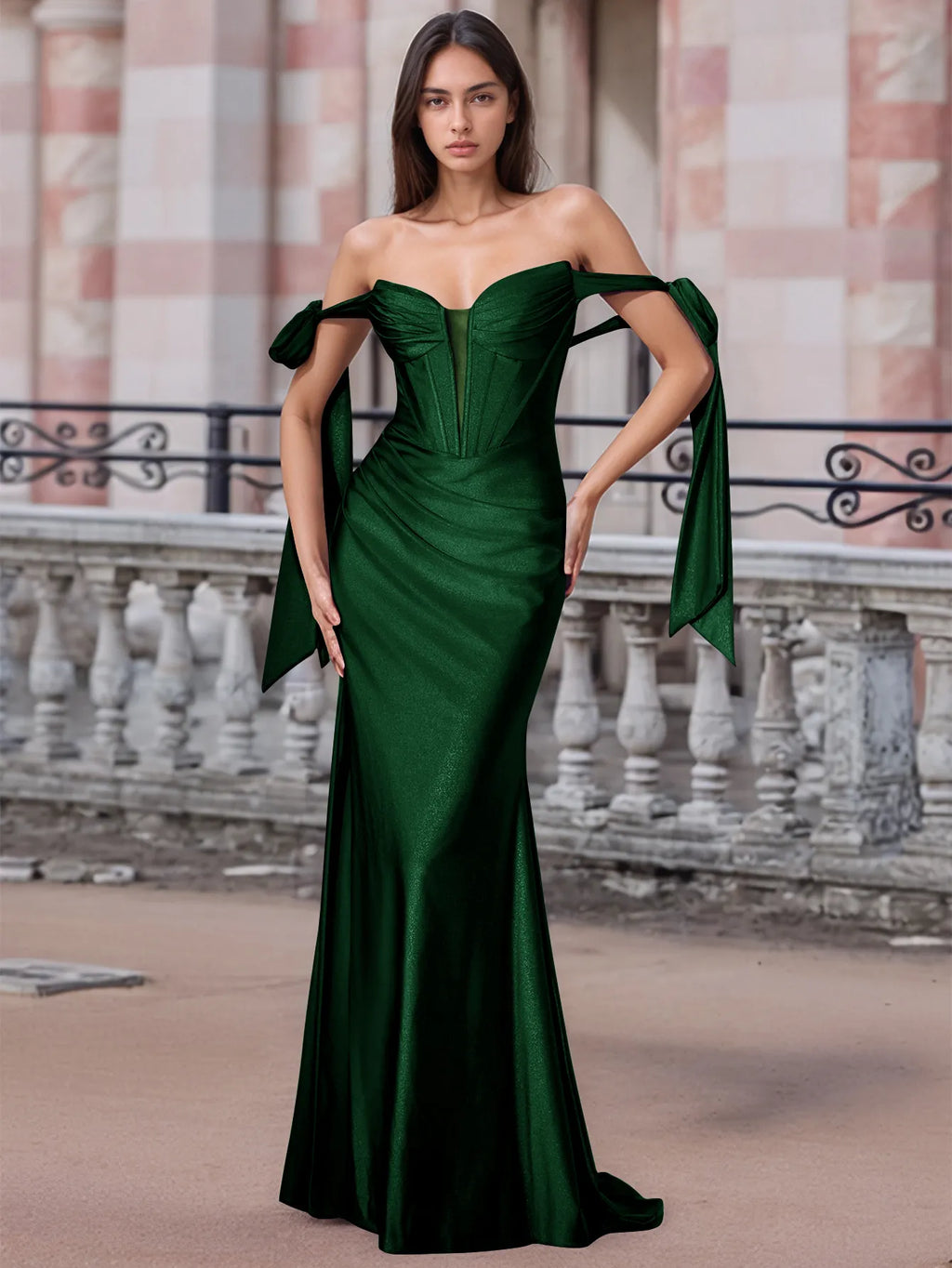 Schulterfreies, geschnürtes Trompeten-Abendkleid