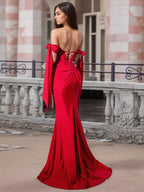 Schulterfreies, geschnürtes Trompeten-Abendkleid