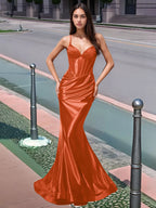 Plissiertes, langes Meerjungfrauen-Abendkleid mit V-Ausschnitt und Oberteil