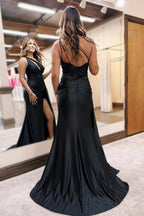 Meerjungfrauen-Abendkleid aus Satin mit Pailletten und einer Schulter