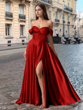 Off Shoulder Crystal Split Long Prom Dress With Pocket