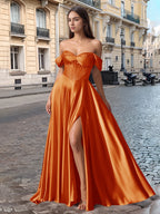 Off Shoulder Crystal Split Long Prom Dress With Pocket