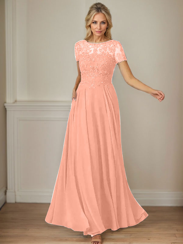 Dunkelblaues A-Linien-Pailletten-Chiffonkleid mit U-Boot-Ausschnitt 