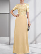 A-Linien-Kleid aus Chiffon mit Pailletten und Rundhalsausschnitt, bodenlang, für die Mutter der Braut