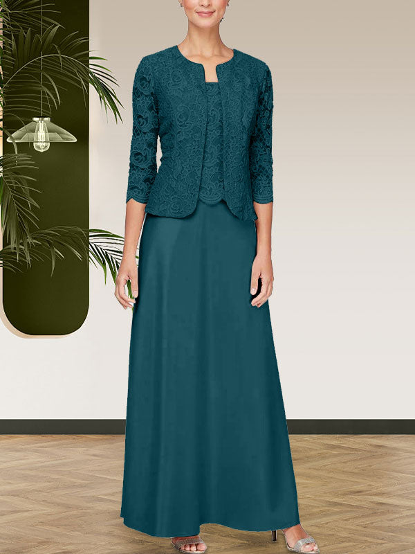 Glitzerndes Spitzen- und Satin-Rockjackenkleid mit offener Jacke