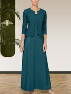 Glitzerndes Spitzen- und Satin-Rockjackenkleid mit offener Jacke