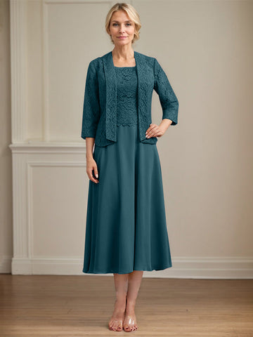 A-Linien-Kleid aus Chiffon mit Rundhalsausschnitt und Teelänge für die Mutter der Braut 