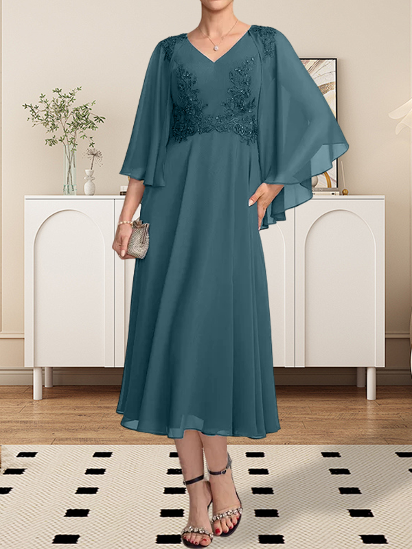 Vestido de gasa con encaje y escote en V, largo hasta la rodilla, para madre de la novia, con lentejuelas y abalorios