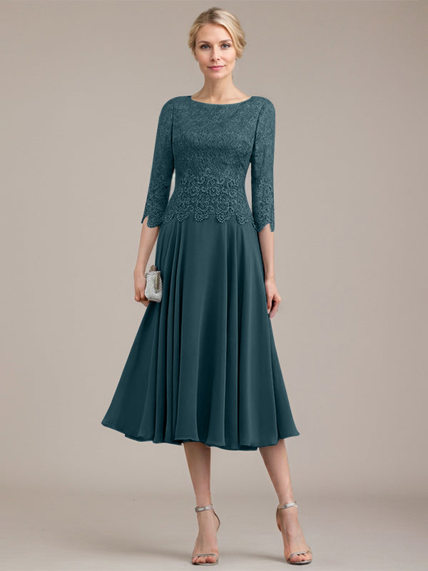 A-Linien-Kleid aus Chiffon mit Rundhalsausschnitt und Teelänge für die Mutter der Braut 
