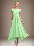 A-Linien-Kleid aus Chiffon mit asymmetrischem, plissiertem Spitzeneinsatz und Illusion-Ausschnitt für die Mutter der Braut 
