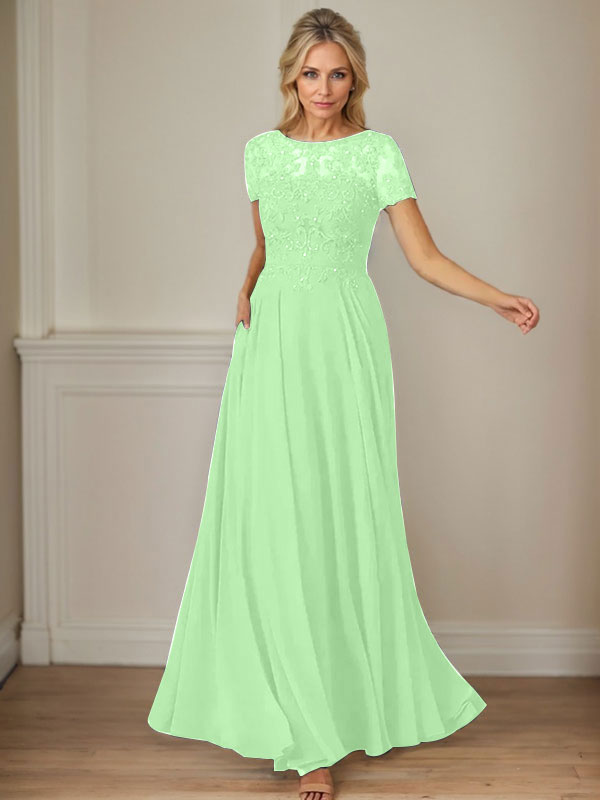 Dunkelblaues A-Linien-Pailletten-Chiffonkleid mit U-Boot-Ausschnitt 