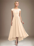 A-Linien-Kleid aus Chiffon mit asymmetrischem, plissiertem Spitzeneinsatz und Illusion-Ausschnitt für die Mutter der Braut 