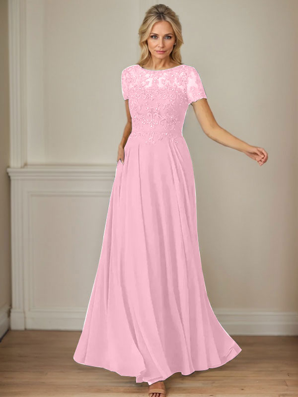 Dunkelblaues A-Linien-Pailletten-Chiffonkleid mit U-Boot-Ausschnitt 