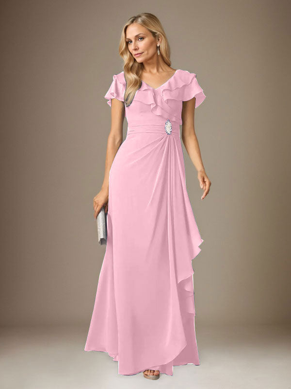 Stormy A-Linien-Chiffonkleid mit V-Ausschnitt und Raffungen 