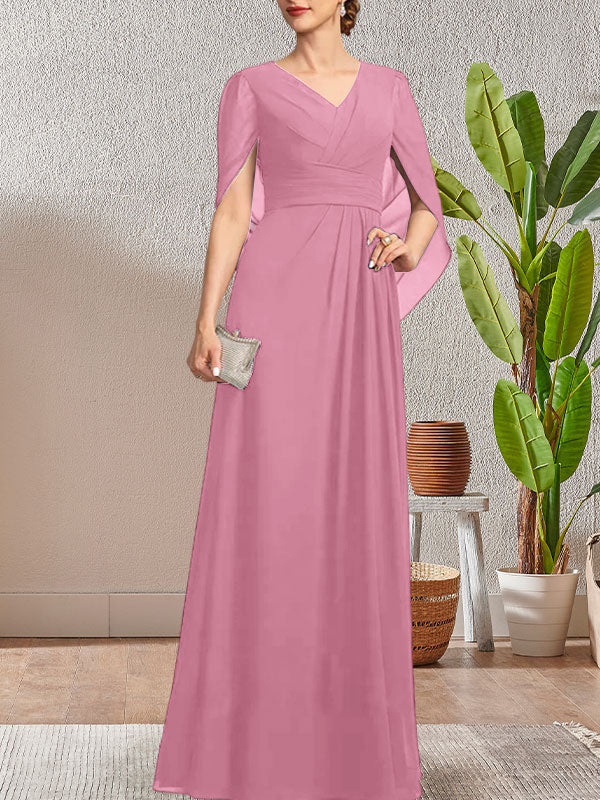 Vestido largo para madre de la novia con escote en V y corte A en azul marino oscuro