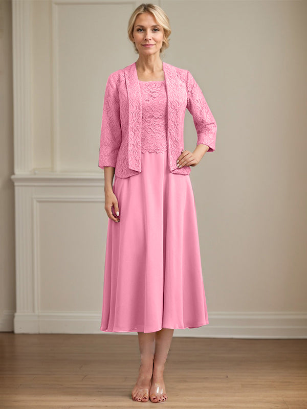 Vestido de gasa con encaje y escote redondo hasta la rodilla para madre de la novia 