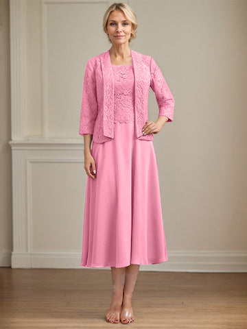 A-Linien-Kleid aus Chiffon mit Rundhalsausschnitt und Teelänge für die Mutter der Braut 