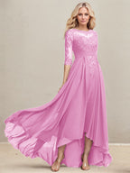 A-Linien-Kleid mit asymmetrischem Ausschnitt, Illusion-Effekt, Spitze und Chiffon, verziert mit plissierten Pailletten, ideal für die Mutter der Braut 