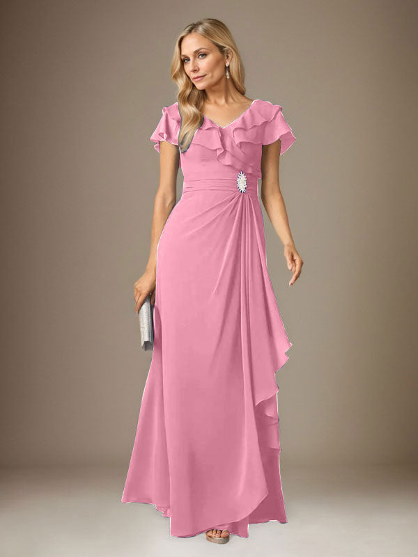 Stormy A-Linien-Chiffonkleid mit V-Ausschnitt und Raffungen 