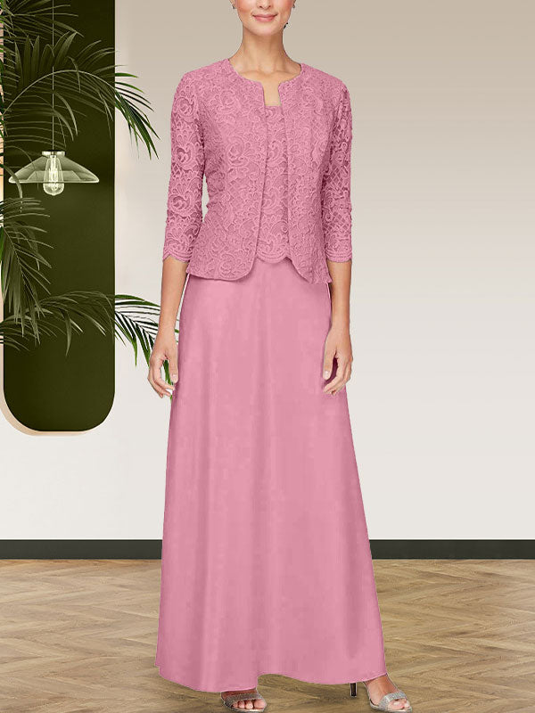 Glitzerndes Spitzen- und Satin-Rockjackenkleid mit offener Jacke