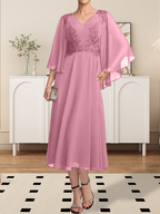 Vestido de gasa con encaje y escote en V, largo hasta la rodilla, para madre de la novia, con lentejuelas y abalorios