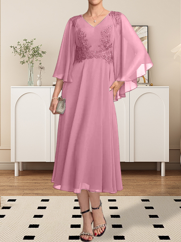 Vestido de gasa con encaje y escote en V, largo hasta la rodilla, para madre de la novia, con lentejuelas y abalorios