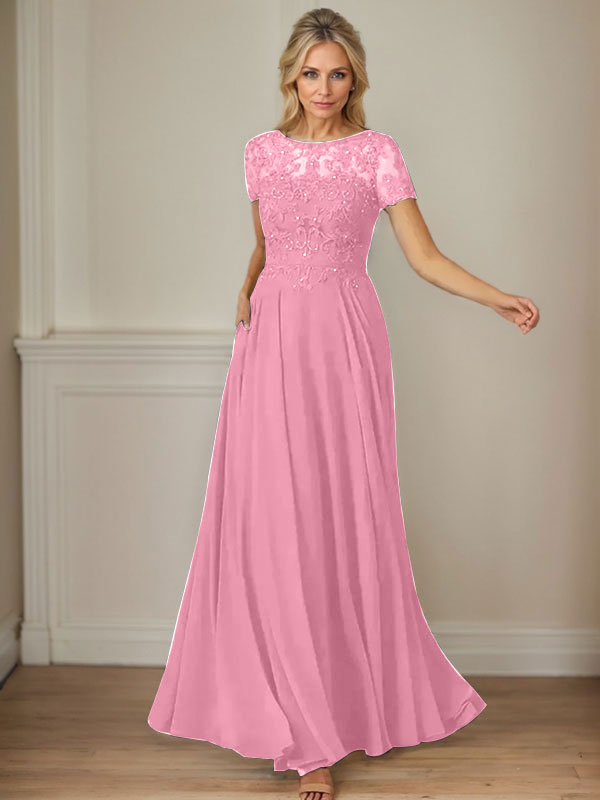 Dunkelblaues A-Linien-Pailletten-Chiffonkleid mit U-Boot-Ausschnitt 