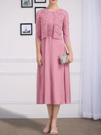 Vestido de gasa para madre de la novia, corte A, escote redondo, largo hasta la rodilla, con pliegues
