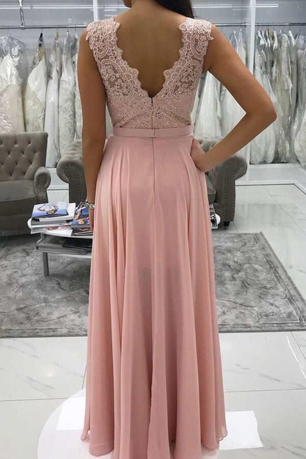 Chiffon-Abendkleid in A-Linie mit Applikationen und Perlenverzierungen