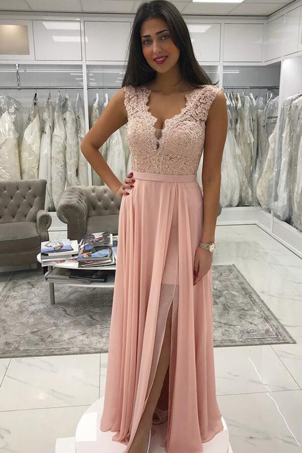 Chiffon-Abendkleid in A-Linie mit Applikationen und Perlenverzierungen