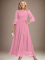 A-Linien-Kleid aus Chiffon mit Rundhalsausschnitt und Schleife, knöchellang, für die Mutter der Braut