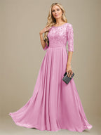 A-Linien-Kleid aus Chiffon mit Paillettenapplikationen und Rundhalsausschnitt, bodenlang, für die Mutter der Braut 