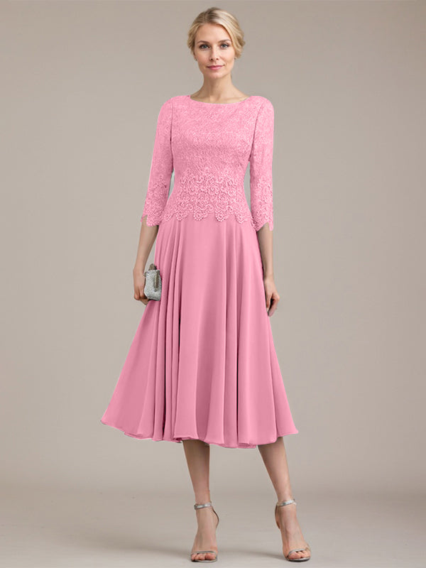 Vestido de gasa con encaje y escote redondo hasta la rodilla para madre de la novia 