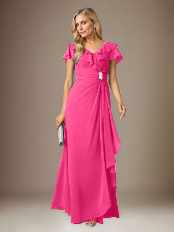 Vestido de gasa fruncido con escote en V y corte A de Stormy 