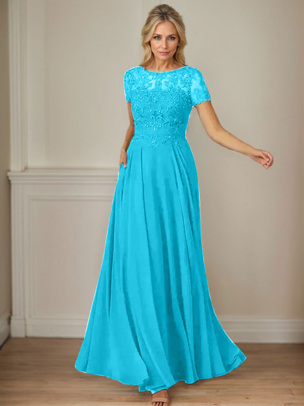 Dunkelblaues A-Linien-Pailletten-Chiffonkleid mit U-Boot-Ausschnitt 