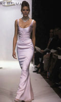 Vintage-Abendkleid in Blush mit eckigem Ausschnitt, Meerjungfrauen-Silhouette aus Satin und gerafftem Oberteil