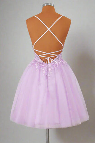 Princess Straps Appliques Lavender Homecoming Dress Party Dress