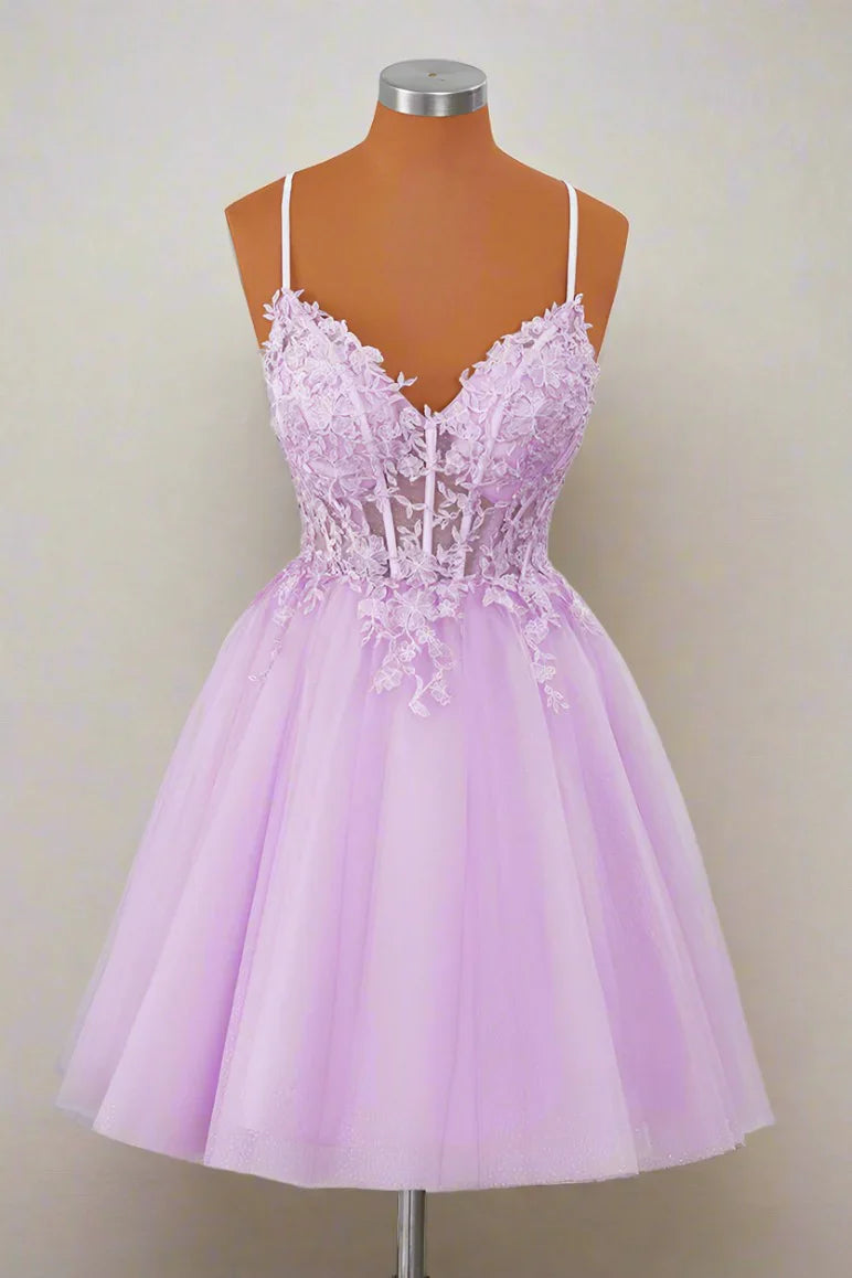Prinzessinnen-Träger, Applikationen, Lavendel, Homecoming-Kleid, Partykleid
