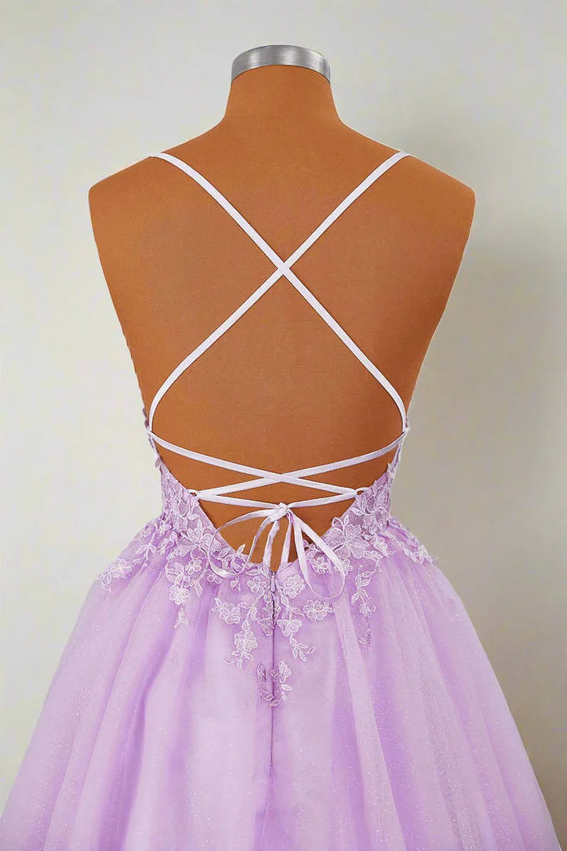 Prinzessinnen-Träger, Applikationen, Lavendel, Homecoming-Kleid, Partykleid