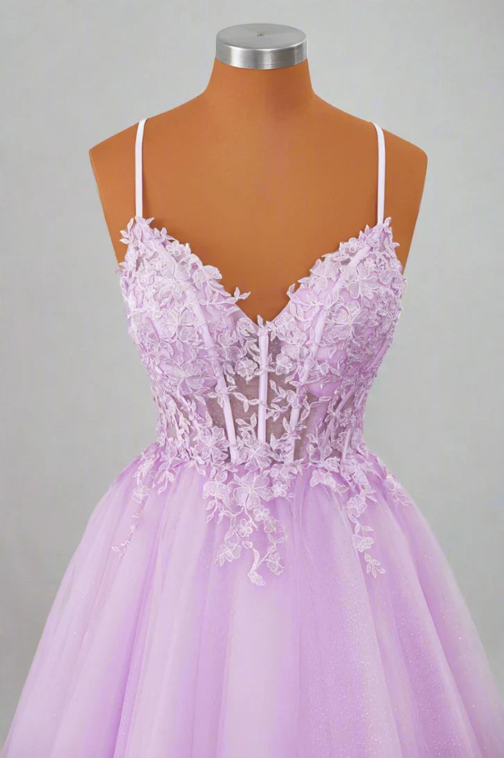 Prinzessinnen-Träger, Applikationen, Lavendel, Homecoming-Kleid, Partykleid