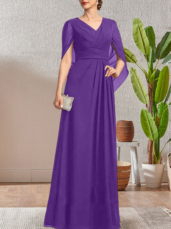 Dunkelblaues, langes A-Linien-Kleid mit V-Ausschnitt für die Mutter der Braut