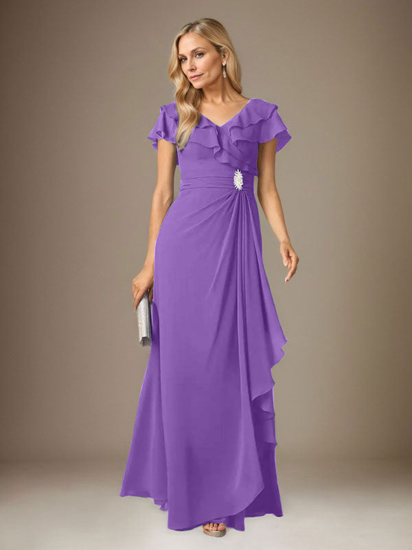 Stormy A-Linien-Chiffonkleid mit V-Ausschnitt und Raffungen 