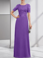 A-Linien-Kleid aus Chiffon mit Pailletten und Rundhalsausschnitt, bodenlang, für die Mutter der Braut