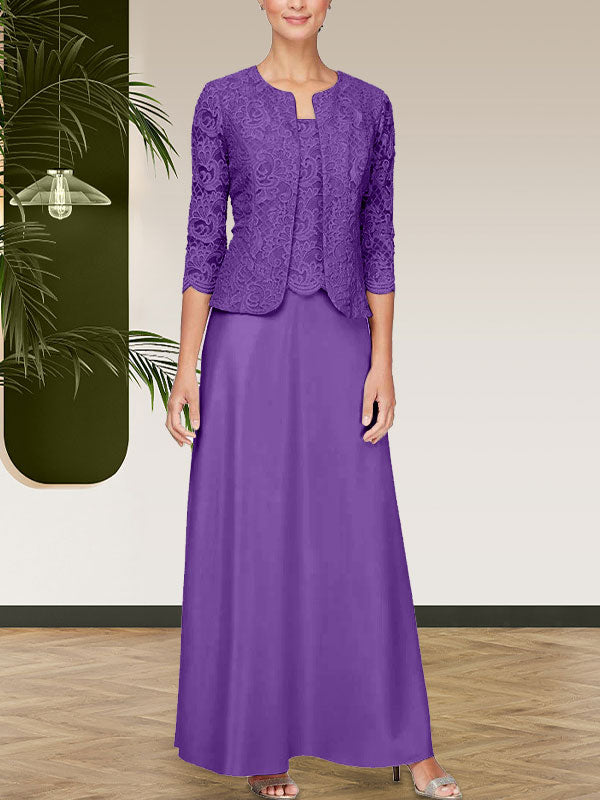Glitzerndes Spitzen- und Satin-Rockjackenkleid mit offener Jacke